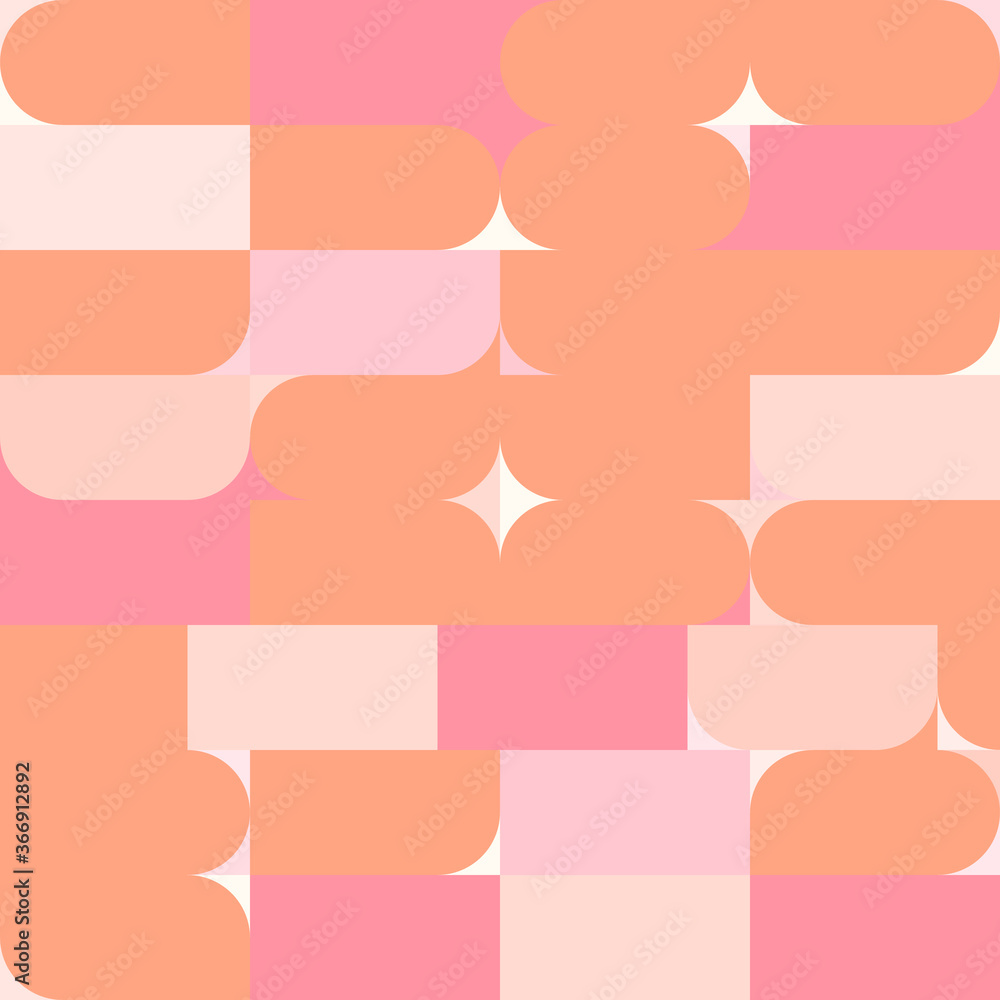 Poster Modern vector abstract seamless geometric pattern with semicircles, circles and squares in retro scandinavian style. Illustration with geometric figures. 