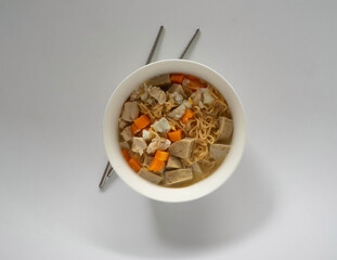 Top view Instant noodle In a bowl