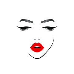 Woman face with red lips for Beauty Logo, sign, symbol, icon for salon, spa salon, hairdressing, firm company or center. Vector illustration