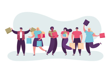 young people in shoppings day characters