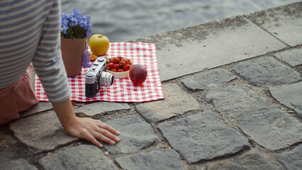 Young girl on a picnic close-up