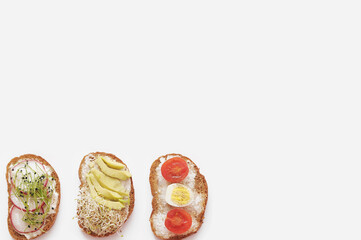 Healthy sandwiches with eggs, avocado.