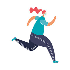 young woman wearing medical mask running avatar character