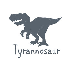 Tyrannosaur. Cute dinosaur doodle t-shirt design. Funny Dino collection. Textile design for baby boy on white background. Cartoon monster vector illustration. © Sopelkin