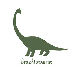 Brachiosaurus. Cute dinosaur doodle t-shirt design. Funny Dino collection. Textile design for baby boy on white background. Cartoon monster vector illustration.