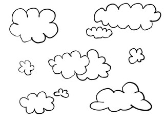 Obraz premium isolated black childish hand drawn clouds set line art vector design