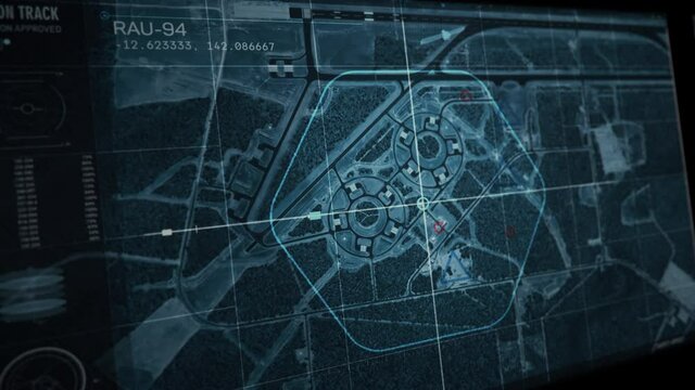 Satellite camera view, map scan. Modern technology. UI Technology screen