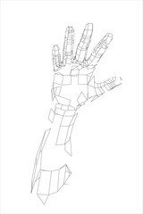 Outline human hand. Wire-frame style