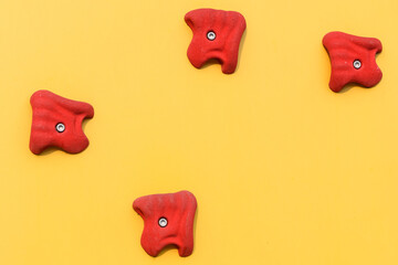 climbing wall at modern gym with colored various hooks