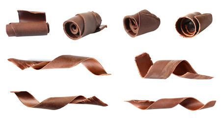 Set with chocolate shavings on white background