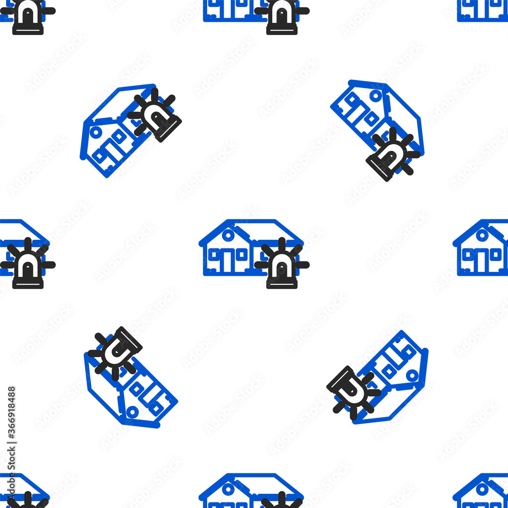 Poster line smart house and alarm icon isolated seamless pattern on white background. security system of sm