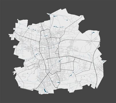 Fototapeta Lodz map. Detailed map of Lodz city poster with streets, water.