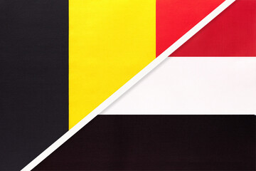Belgium and Yemen, symbol of two national flags from textile. Championship between two countries.