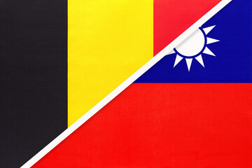 Belgium and Taiwan, symbol of two national flags from textile. Championship between two countries.