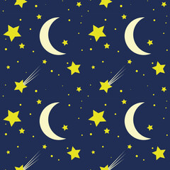 Night sky seamless pattern. Star and month background. Print for wallpaper, wrapping paper, textile, fabric, clothing vector illustration