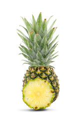 pineapple juicy yellow fruit with slices and leaf isolated on white background.clipping path