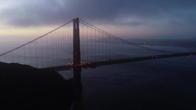 Golden Gate Bridge on a Foggy Misty Early Morning San Francisco California Drone Video