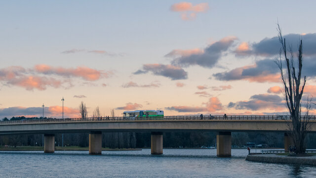  Bus Running On The Bridge Over The Lake Burley Griffin