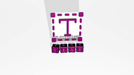 3D graphical image of TEXT vertically along with text built by metallic cubic letters from the top perspective, excellent for the concept presentation and slideshows. illustration and background