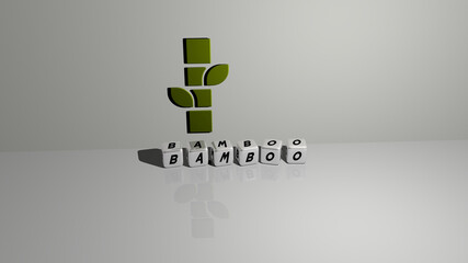 3D graphical image of BAMBOO vertically along with text built by metallic cubic letters from the top perspective, excellent for the concept presentation and slideshows. background and asian