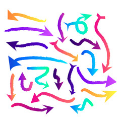 Set of arrow unique designs - hand-drawn swatches Colorful Arrows icons - Artistic set icons of Arrows.