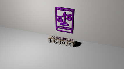 3D illustration of book graphics and text made by metallic dice letters for the related meanings of the concept and presentations. background and design