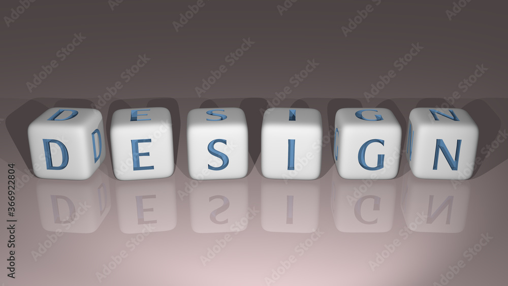 Poster alphabetic design arranged by cubic letters on a mirror floor, concept meaning and presentation in 3