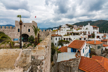 Marmaris Castle amd old town view in Marmaris Town. Marmaris Castle is populer tourist attraction in Turkey.