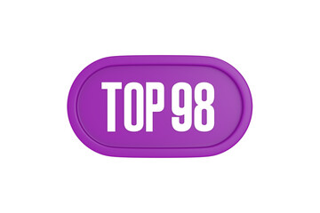 Top 98 sign in purple color isolated on white background, 3d illustration.