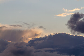 Dark blue clouds. Bluish sky. Natural background.