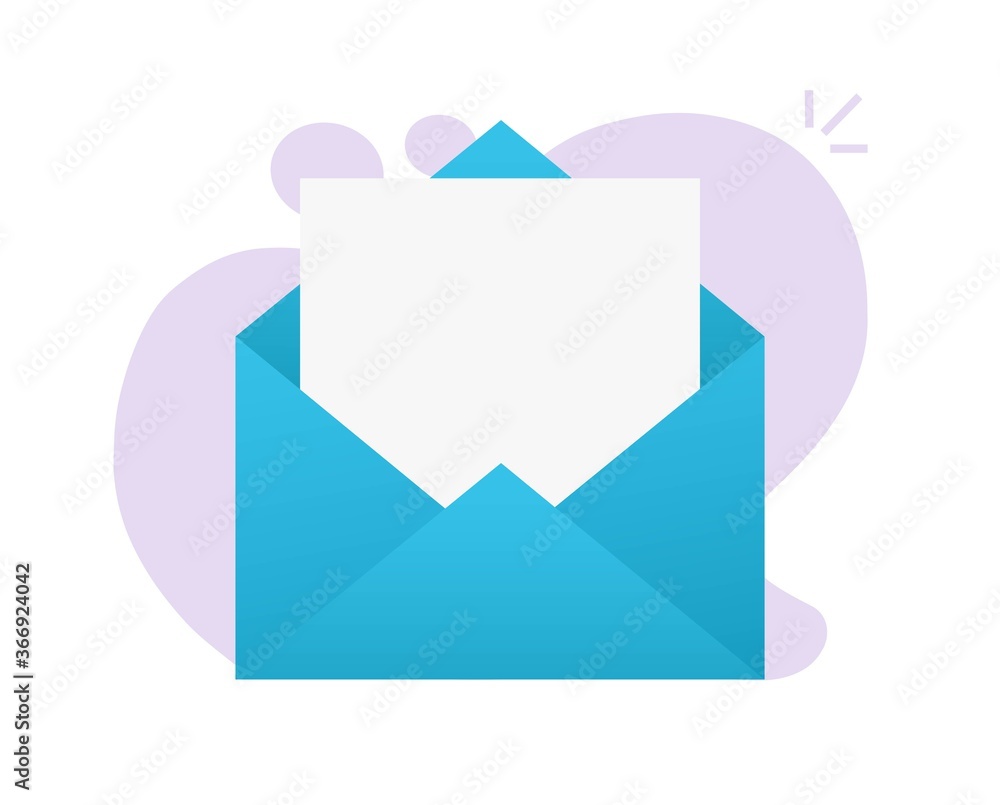 Poster email mail letter envelope with blank empty document file for copy space icon vector flat cartoon sy