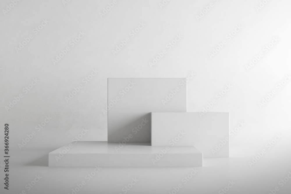 Poster Abstract architecture space with concrete cube. Geometry.  3d render.	
