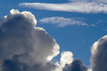 Blue sky. Cumulus clouds. Natural background.