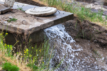 Accident sewerage system. Water supply failure. Breakthrough of the water supply system. A fountain...