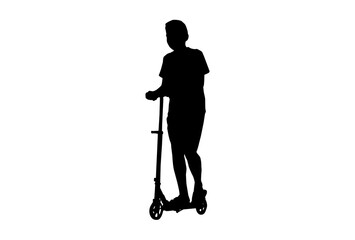 Silhouette scooter bike kids,boy play spin scooter with white background with clipping path.
