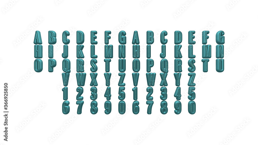 Poster 3d alphabets and numbers with matching perspectives on each side for building words with detailed ca