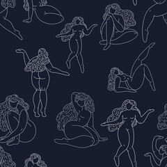 Materiał do szycia Raster seamless pattern with woman. Illustration with female can be used for wallpapers, pattern fills, web page backgrounds,surface textures. Gorgeous floral arrangement