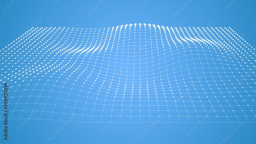 Poster wireframe vector landscape. 3d render. white perspective grid on blue background. computer surface