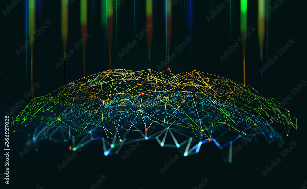 Poster Artificial Intelligence. Computer mind. Futuristic Data center. Quantum processor abstract concept 3d illustration. Digital Brain and Future Technologies