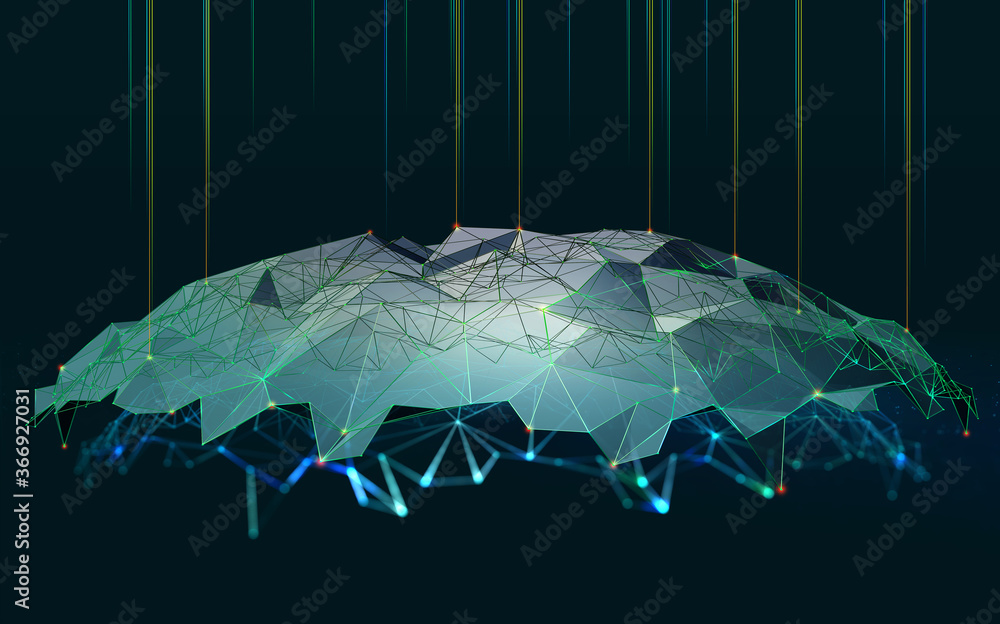 Poster Artificial Intelligence. Computer mind. Futuristic Data center. Quantum processor abstract concept 3d illustration. Digital Brain and Future Technologies