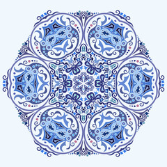 Vector blue decorative floral ethnic illustration