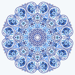 Vector blue decorative floral ethnic illustration