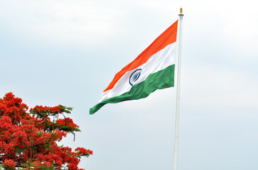 Indian flag waving in a air on independence day of india
