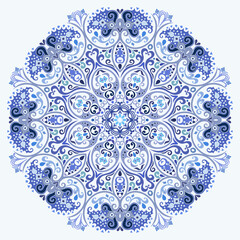 Vector blue decorative floral ethnic illustration