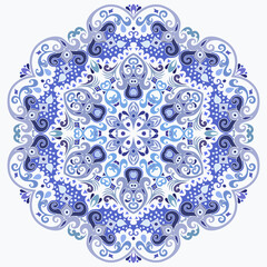 Vector blue decorative floral ethnic illustration