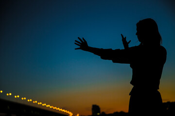 Femalе silhouette and sunset background