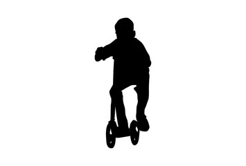 Silhouette scooter bike kids,boy play spin scooter with white background with clipping path.