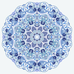 Vector blue decorative floral ethnic illustration