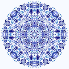 Vector blue decorative floral ethnic illustration