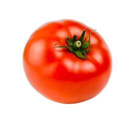 Red tomato isolated on white background close-up top view. Details. Macro. Template.